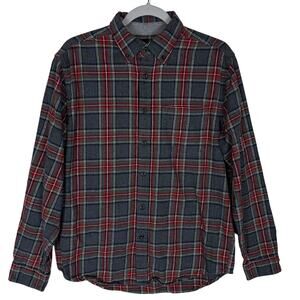VTG‎ Eddie Bauer Shirt Mens Medium Gray Red Plaid Flannel Cotton Button-Down